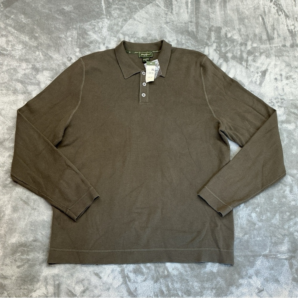 eddie bauer Polo Half Milano  Men’s Xl 1/4 Button knit sweater long sleeve NEW